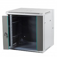 Wall-mounted 19" cabinet, 12U, glass door, 590x600x540 mm, flat pack