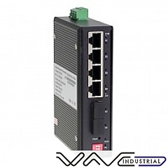 Unmanaged industrial switch, 4x 100/1000 RJ-45 PoE, 1x 100/1000 RJ-45, 1x 1000 SFP (Wave Industrial WO-IS-M2GF4GT-4POE-M)