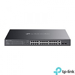 Managed switch,  26x 10/100/1000 RJ-45, 2 slide-in SFP, PoE+, 19" (TP-Link ES228GMP)