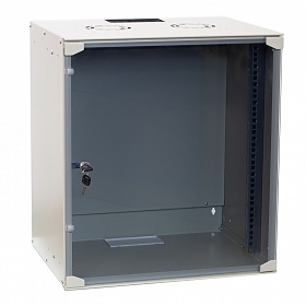 Wall-mounted 19" rack cabinet, 12U, glass door, 400mm d.