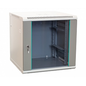 Wall-mounted 19" rack cabinet, 12U, glass door, 600mm d.