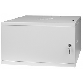 Wall-mounted 19" rack cabinet, 6U, steel door, 350mm d., flat pack