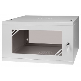 Wall-mounted 19" rack cabinet, 6U, glass door, 450mm d., flat pack