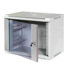 9U rack cabinet 19", wall-mounted, glass door, 450mm d.