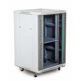 Floor-standing 19" rack cabinet, 18U, glass door, 600mm