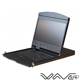 KVM LCD FullHD console, Wave KVM , 17", 16-port HDMI KVM, 1U, single rail