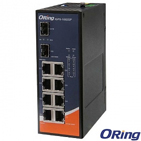 ORing IGPS-1082GP, Industrial Unmanaged switch, 8x 10/1000 RJ-45 PoE + 2x 1000 SFP, slim housing