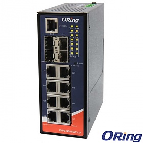 ORing IGPS-9084GP-LA, Cyber-hardened Industrial Managed switch, 8x 10/1000 RJ-45 PoE + 4 slide-in SFP slots, O/Open-Ring <20ms, slim housing