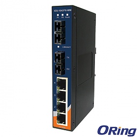 IES-1042FX-MM-SC, Industrial Slim Type 6-port Unmanaged Ethernet Switch, DIN, 4x 10/100 RJ-45 + 2x 100 MM SC, slim housing
