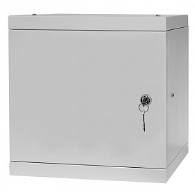 Wall-mounted 10" rack cabinet, 6U, steel door, 300mm, flat pack