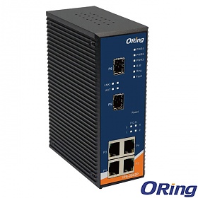 IPS-2042P, Industrial 6-port lite-managed PoE Ethernet switch, DIN, 4x 10/100 RJ-45 PoE + 2x 100 SFP, O-Ring <10ms