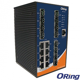 IGS-9812GP, Industrial 20-port managed Gigabit Ethernet switch, DIN, 8x 10/1000 RJ-45 + 12x100/1000 SFP w/DDM, O/Open-Ring <30ms