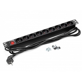 Power distribution unit, 19" rackmount, 9 outlets, on/off switch, 3.0m cable