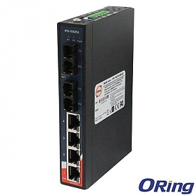 IPS-1042-FA-MM-SC, Industrial 6-port slim, unmanaged PoE Ethernet switch, DIN, 4x 10/100 RJ-45 PoE + 2x 100 MM SC