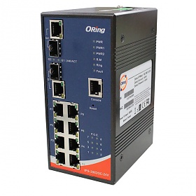 IPS-3082GC-24V, Industrial 10-port managed PoE Ethernet switch, DIN, 8x 10/100 RJ-45 PoE+ + 2 slide-in SFP slots w/DDM / RJ-45, O/Open-Ring <10ms