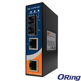 IMC-121FB-SS-SC, Industrial mini Ethernet to fiber media converter, DIN, 2x 10/100TX (RJ-45) + 1x 100FX (SM SC)