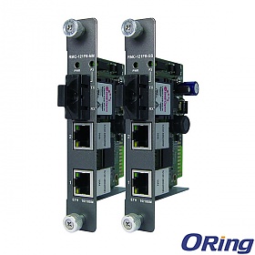 RMC-121FB-SS, Industrial Rack mount card type Ethernet to fiber media converter, 2x 10/100TX (RJ-45) + 1x 100FX (SM SC)