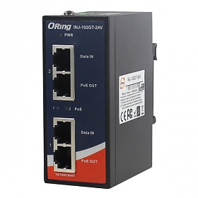 INJ-102GT-24V,Industrial 2-port Gigabit High Power PoE Injector,24V-50V Input Support, DIN, 2x10/1000 RJ-45 PoE + 2x10/1000 RJ-45