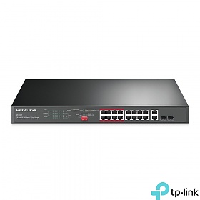 TP-Link Mercusys MS118CP, Unmanaged switch, 16x 10/100 RJ-45, 2x Combo Gigabit, PoE, 19" Rack-mounting Bracket