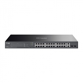 Managed switch,  26x 10/100/1000 RJ-45, 2 slide-in SFP, PoE+, 19" (TP-Link ES228GP)