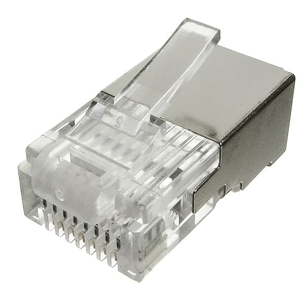 Modular male connector, 8P8C (RJ-45), round, solid, cat. 5e, shielded 