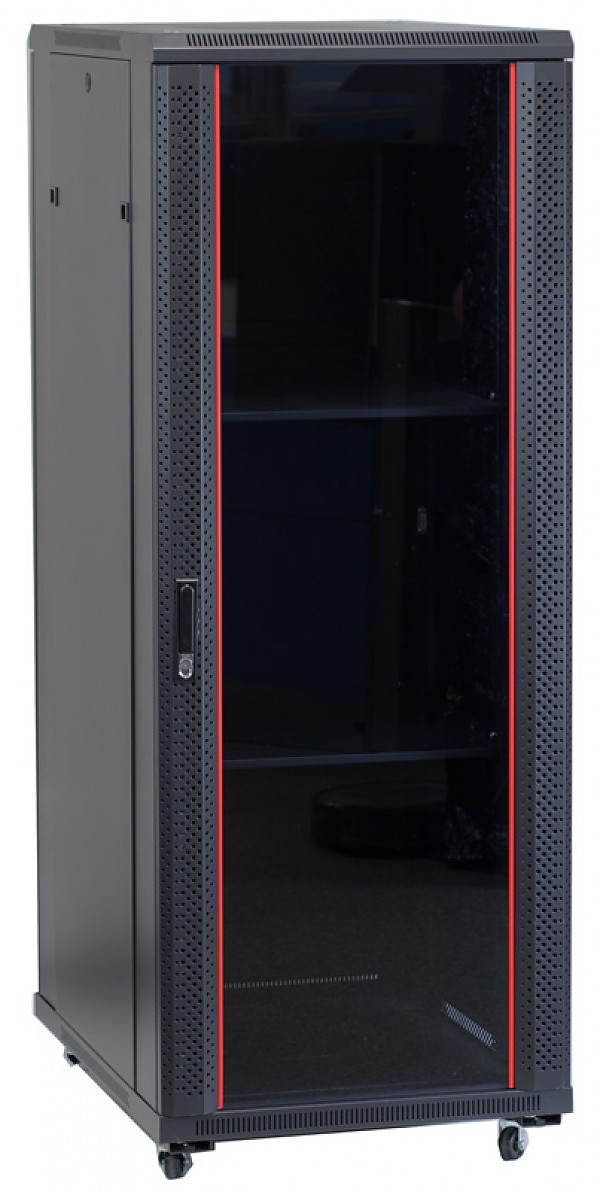 Floor-standing 19" cabinet, 32U, glass door, 1560 x 600 x 800 mm, black 