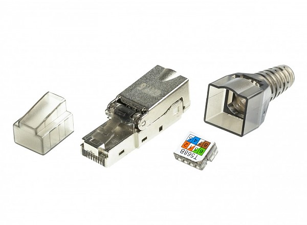 Modular male connector, 8P8C (RJ-45), cat. 6, shielded, toolless 