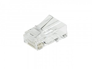 Modular male connector, 8P8C (RJ-45), round, solid, cat. 5e, throughconnector (EZ type) 