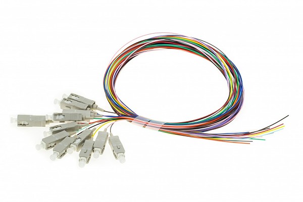 12 colors pigtail set SC/UPC, MM, 50/125, 0,9mm, OM3 fiber, 2m 