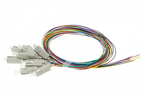12 colors pigtail set SC/UPC, MM, 50/125, 0,9mm, OM4 fiber, 2m 