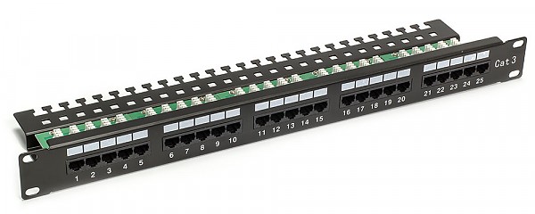 25 port patch panel, UTP, cat. 3, 1U, 19", Krone type 8p4c connectors