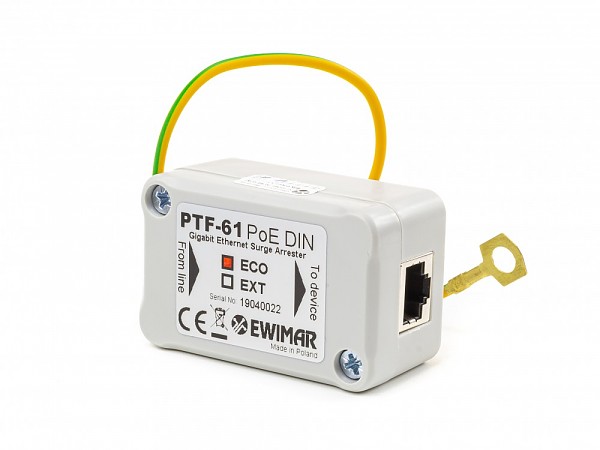 10/100/1000 LAN surge protector, PoE, DIN-mount (PTF-61-ECO/PoE/DIN) 