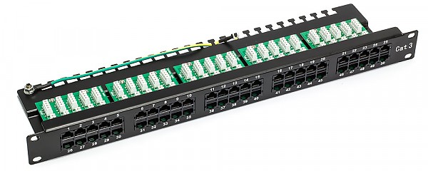 50 port UTP patch panel, cat. 3, 1U, 19", Krone type 8p4c connectors