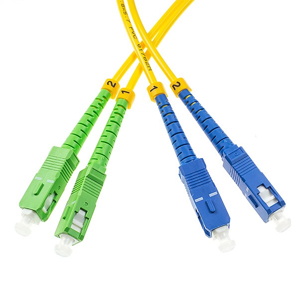 Fiber optic patch cord, SC/APC-SC/UPC, SM, 9/125 duplex, G652D fiber 3.0mm, L=10m