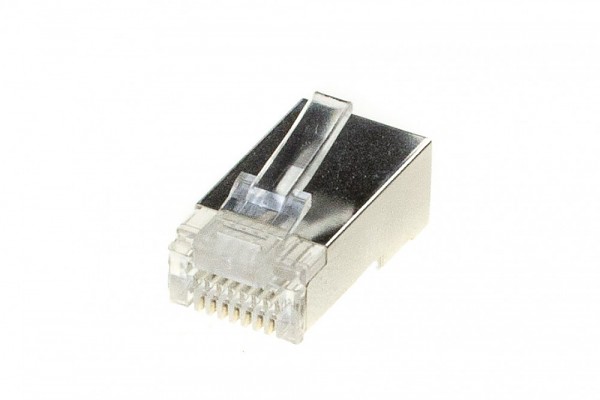 Modular male connector, 8P8C (RJ-45), round, solid, shielded, cat. 5e, throughconnector (EZ type) 