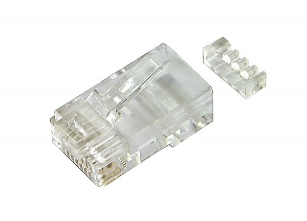 Modular male connector, 8P8C (RJ-45), round, stranded, cat. 6, w/insert bar 