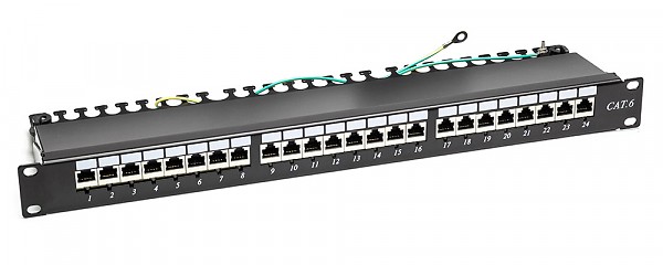 Patch panel, 24-port, STP, cat. 6, 1U, 19", IDC 110, with LED 