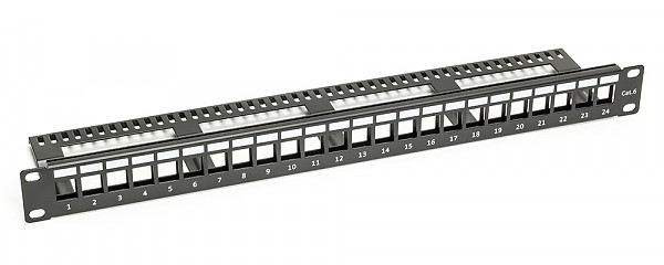 Patch panel, 24-port, keystone, 1U, 19", blank, w/cable holder 