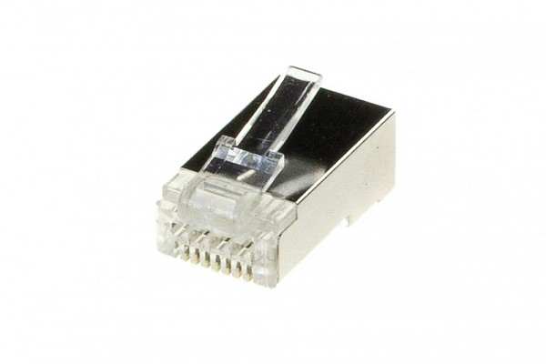 Modular male connector, 8P8C (RJ-45), round, solid, shielded, cat. 6A, throughconnector (EZ type) 
