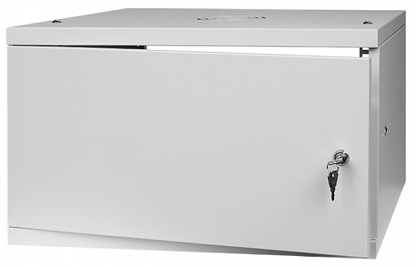 Wall-mounted 19" rack cabinet, 4U, steel door, 350mm d., flat pack