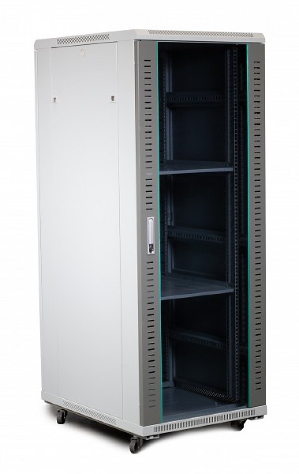 Floor-standing 19" rack cabinet, 32U, glass door, 800mm