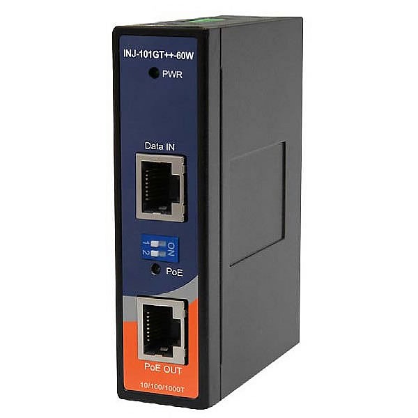 Industrial Gigabit High Power Injector, 1x10/1000 RJ-45 PoE + 1x10/1000 RJ-45 (ORing INJ-101GT++-60W) 