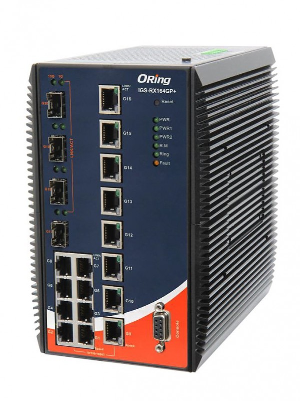 Managed switch, L3, 16x 10/1000 RJ-45 + 4x1G/2.5G/10G SFP+, O/Open-Ring <30ms (ORing IGS-RX164GP+) 