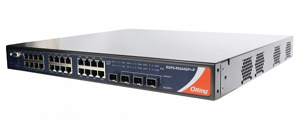 Managed switch, 24x 10/1000 RJ-45 + 4 slide-in SFP slots, O-Ring <30ms (ORing RGS-9244GP) 