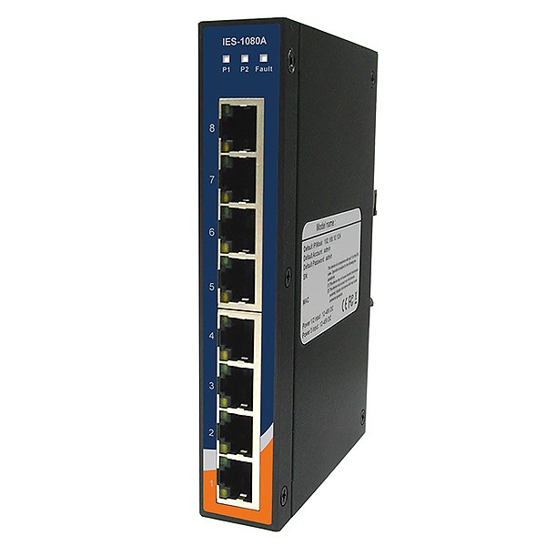 IES-1080A, Industrial Slim Type Unmanaged Ethernet Switch, DIN, 8x 10/100 RJ-45, slim housing