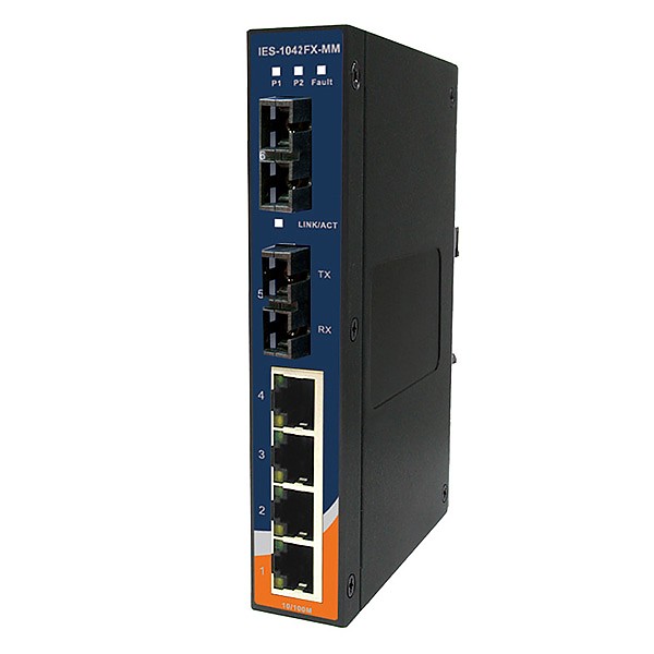 Unmanaged switch,  4x 10/100 RJ-45 + 2x 100 MM SC, slim housing (ORing IES-1042FX-MM-SC) 