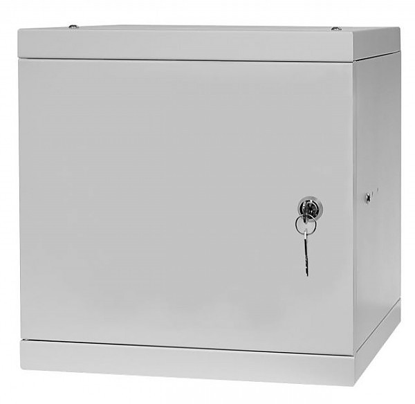 Wall-mounted 10" rack cabinet, 6U, steel door, 300mm, flat pack
