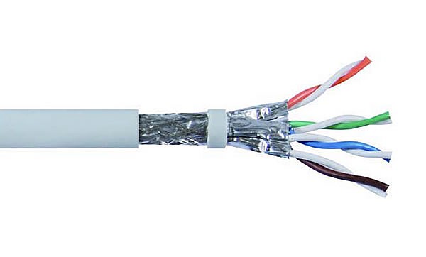 SFTP Cat6A Network Cable, grey, LSOH/LSZH, solid copper wire 23 AWG, 305m, solid