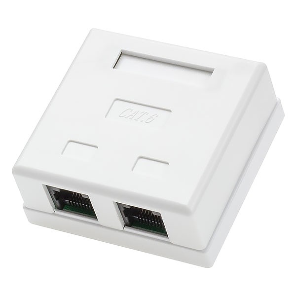 Surface-mount box, cat. 6, 2x RJ-45, UTP, clipped 