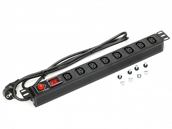 Power distribution unit, 19" rackmount, 8 C13 outlets, on/off switch, breaker, 1.8m 
